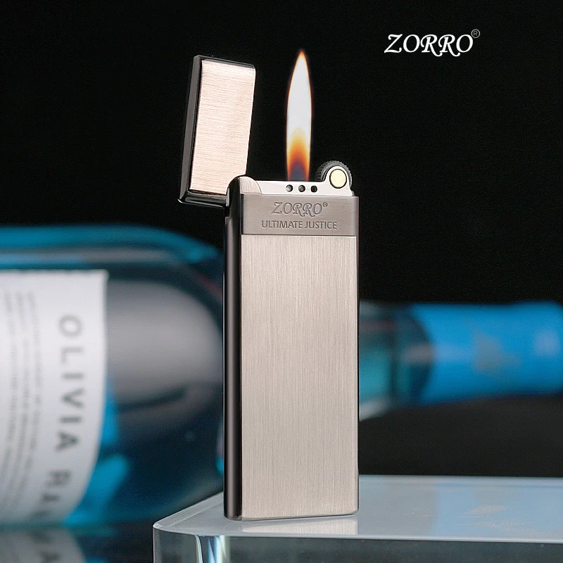 Zorro 636, металлическая ультратонкая бутановая газовая надувная шлифовальная зажигалка, праздничный подарок, аксессуары для курения, мужские маленькие инструменты
