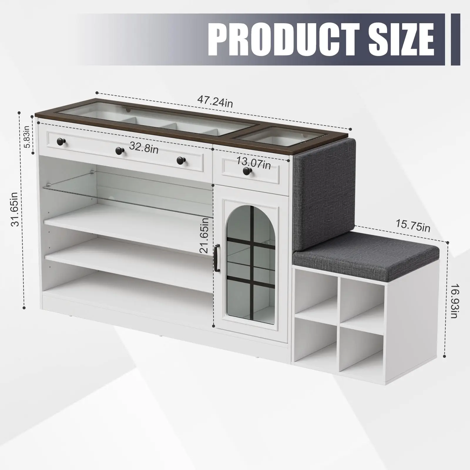 Closet Island with Drawers Glass Top, Walk-in Closet Island with Bench