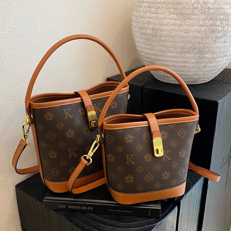

2026 New Arrival Vintage Floral Print Basket Bag Soft PU Large Capacity Crossbody Shoulder Bag Daily Travel Handbag