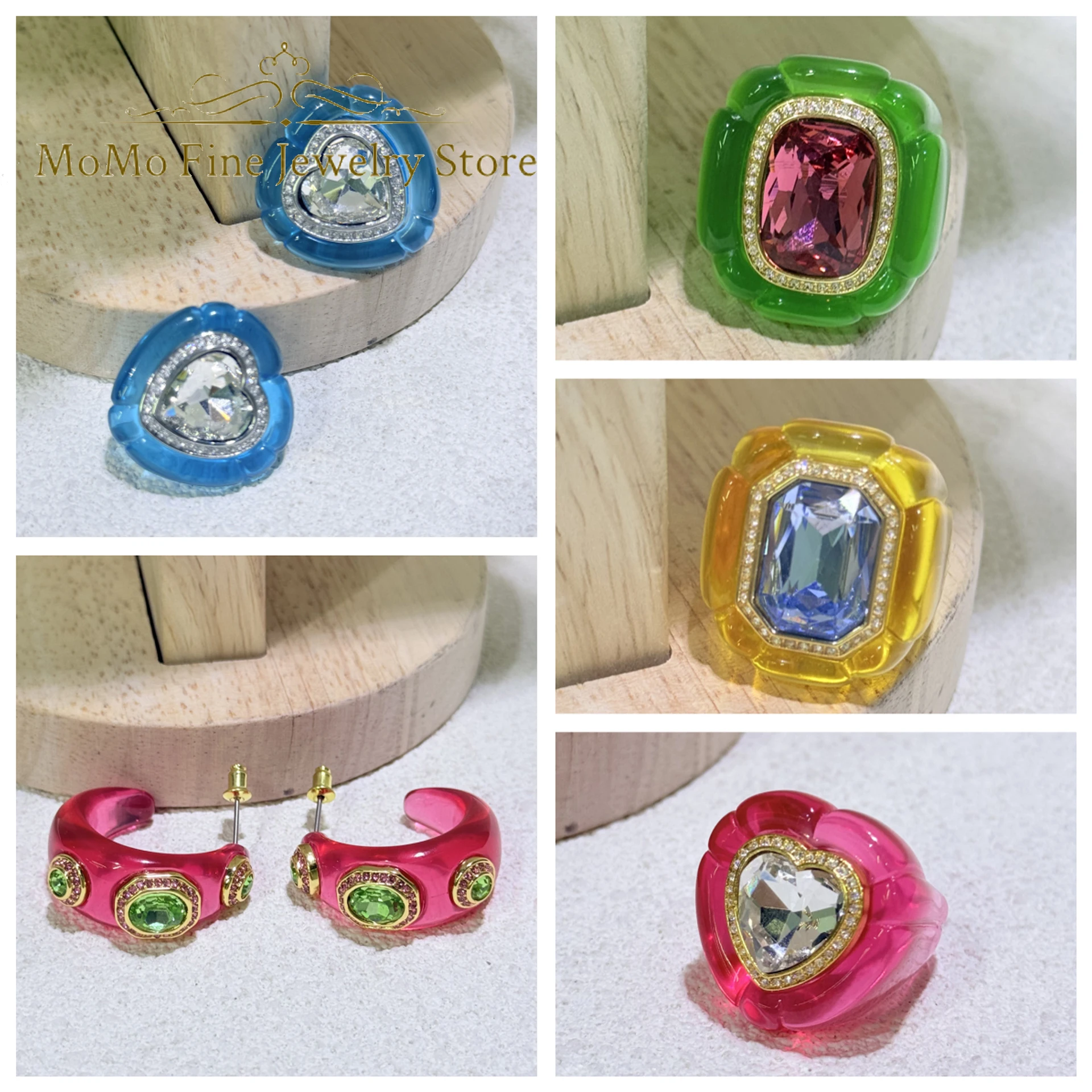 

Original 2025 New Trend Anniversary Jewelry Set Charm Green Pink Heart Shaped Crystal Luxury Earring Ring Romantic Gift ForWomen