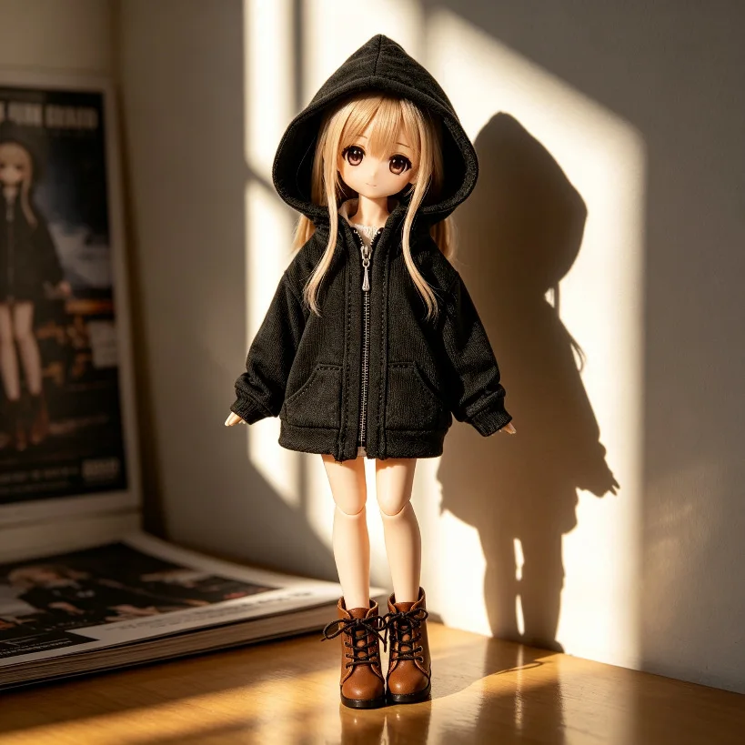 Distressed Zipper Hoodie with Pockets for Blythe OB24  1/6 Scale Doll Clothes Vintage Sweatshirt Accessories