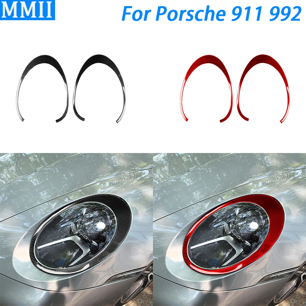 

For Porsche 911 992 2019-2024 Carbon Fiber Front Headlight Eyebrow Cover Decorative Strips Car Decoration Accessories Sticker