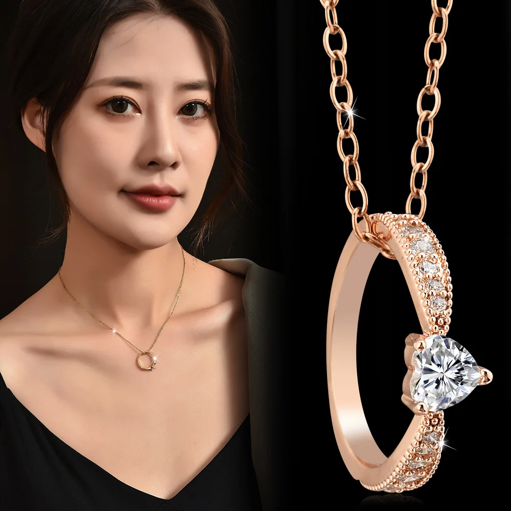 チタン鋼18Kリアルゴールドリング、ネックレス、ハートリング、ペンダント、鎖骨チェーン、ハイエンドでおしゃれなネックレス