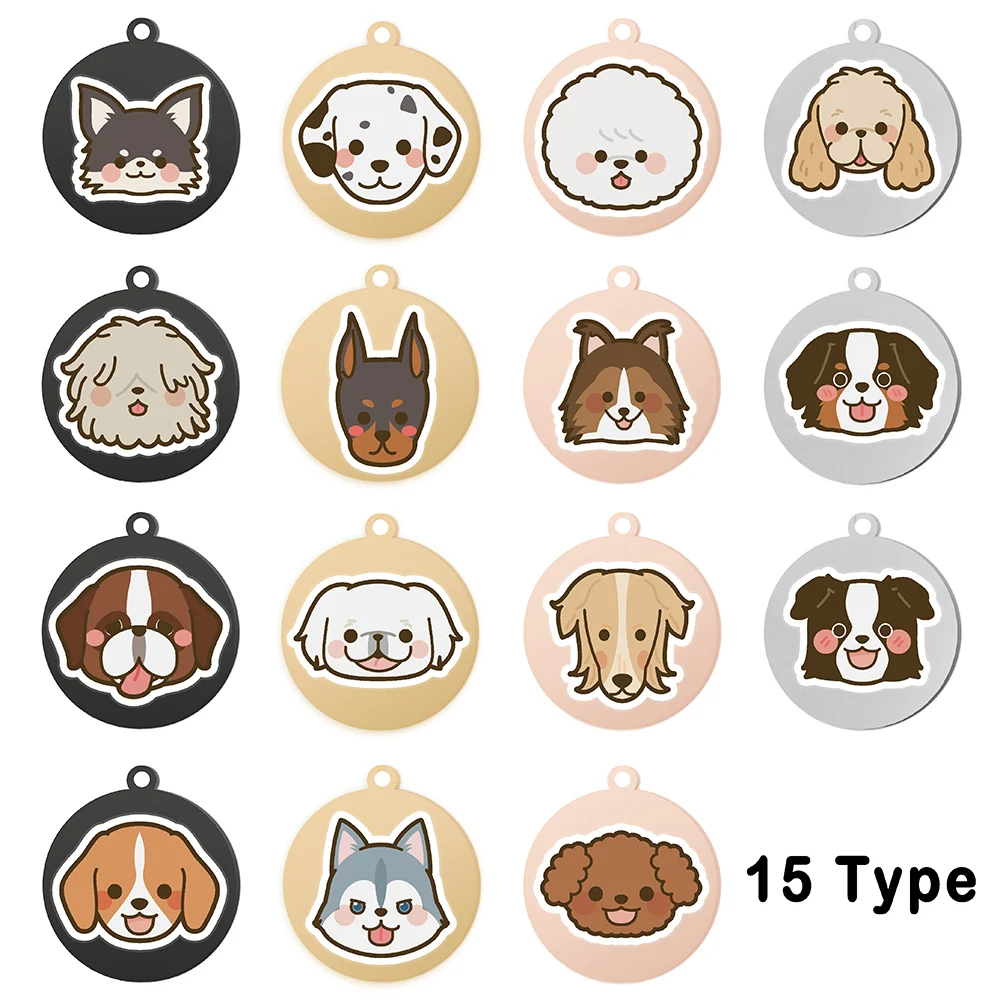 Custom Pet Dog ID Tag Cartoon Avatar Name Personalized Pendant Collar Accessories Nameplate Stainless Steel Puppy Supplies