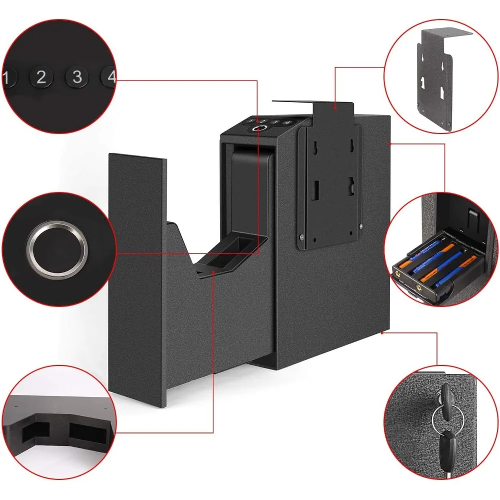 Caja fuerte biométrica para pistola deslizante para mesita de noche, escritorio, lado de la cama, camión, caja fuerte para pistola de mano con puerta corredera automática