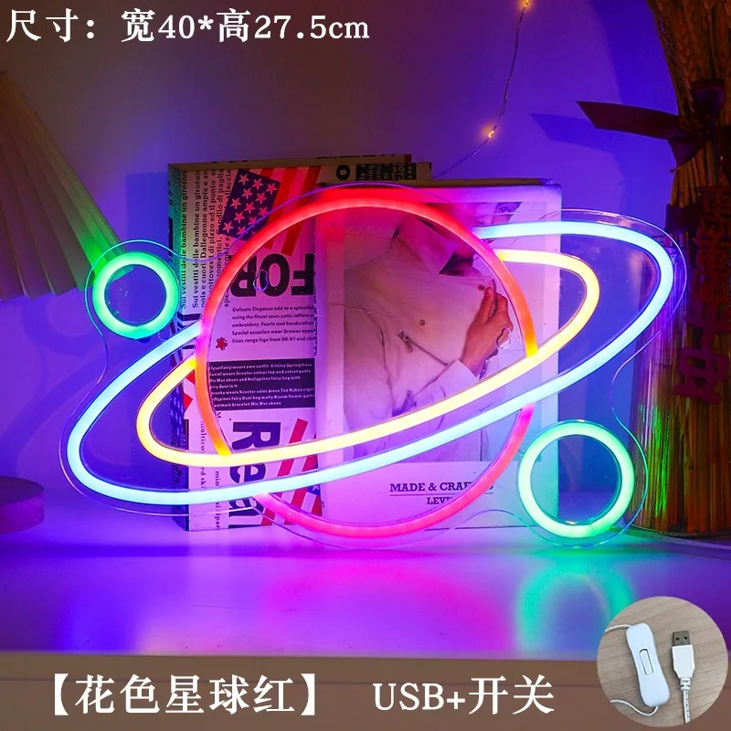 UFO LED Neon Sign USB Powered Neon Signs Night Light Spaceship 3D Wall Art & Game Room Bedroom Living Room Decor Lamp Signs