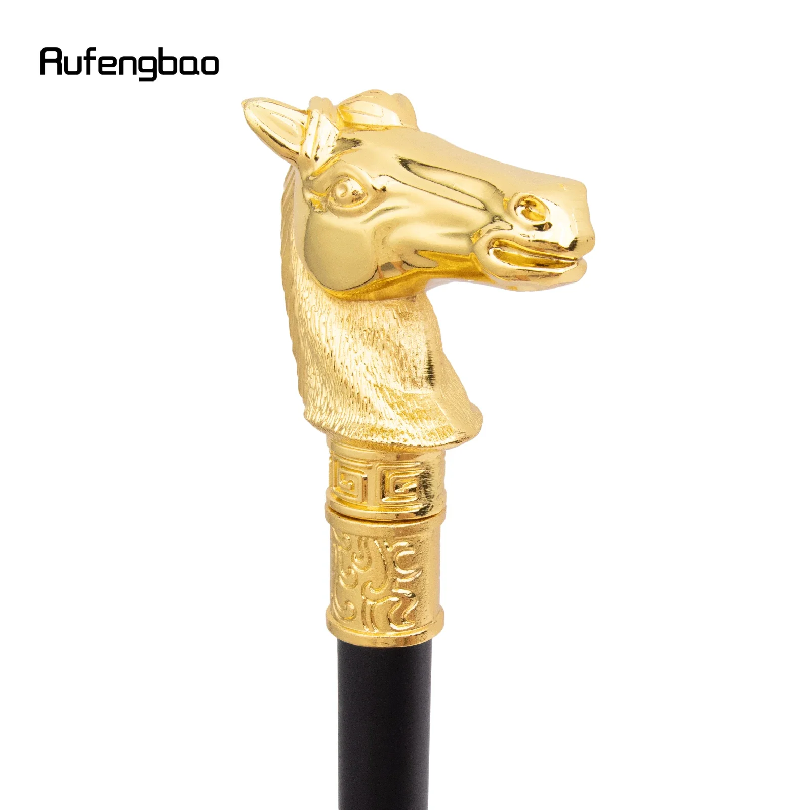 Golden Race Horse Bristle Animal Single Joint Fashion Walking Stick Decorative Cospaly Fashionable Walking Cane Crosier 93cm