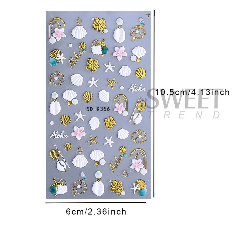 5d verão praia oceano conchas estrela do mar adesivos de unhas concha estrelas em relevo suprimentos da arte do prego decalques manicure charme decoração diy