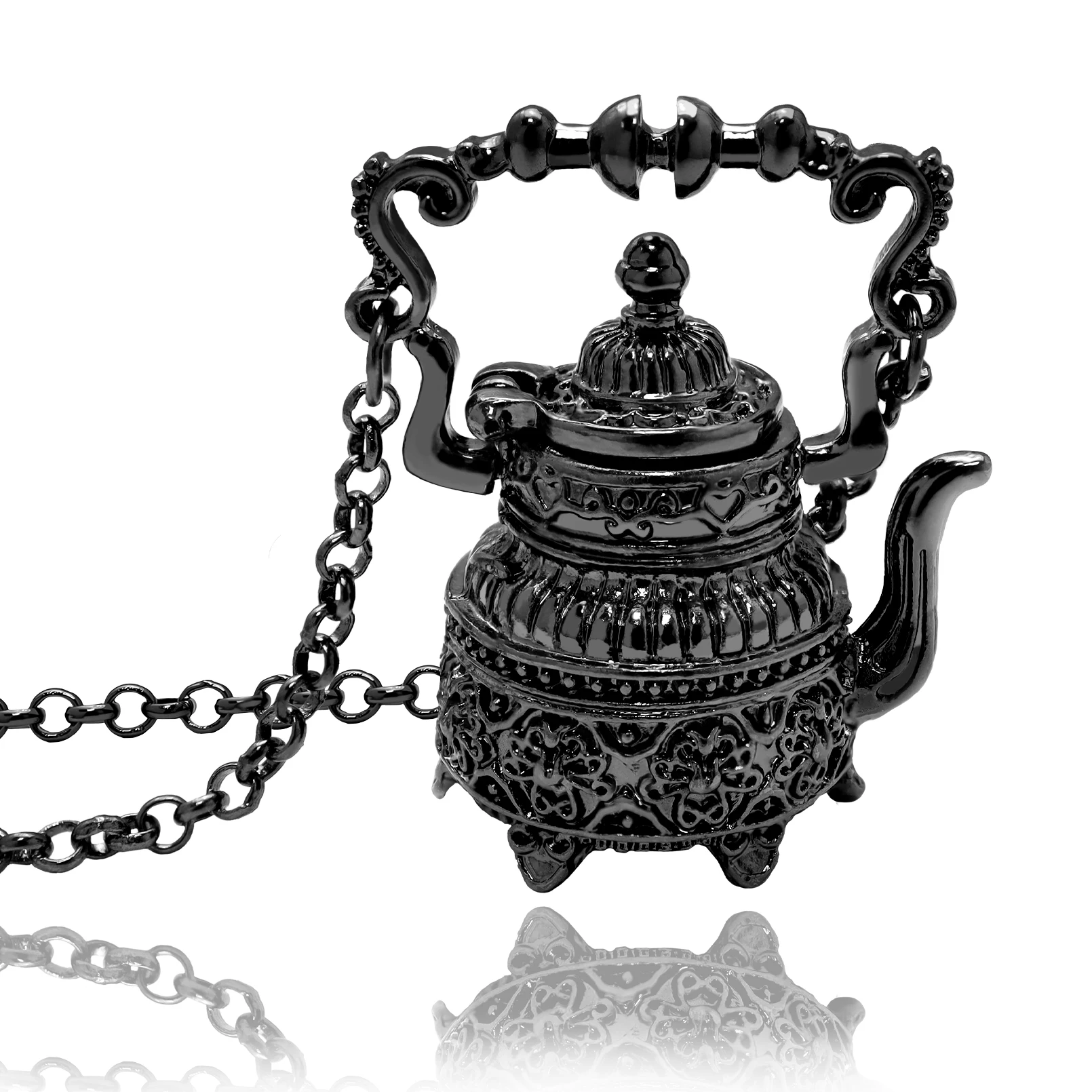 Kreative Vintage 3D Teekanne Halsketten für Frauen Schwarz Gold Silber Farbe Gothic Teekanne Anhänger Halskette Kette Schmuck Accessoires