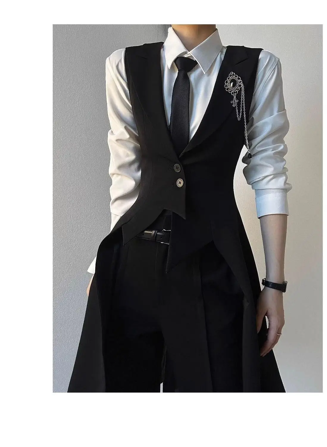 Conjunto de Traje Negro a Medida para Hombre y Mujer, Primavera-Otoño, Estilo Elegante, Chaqueta Entallada, Chaleco de Traje ...