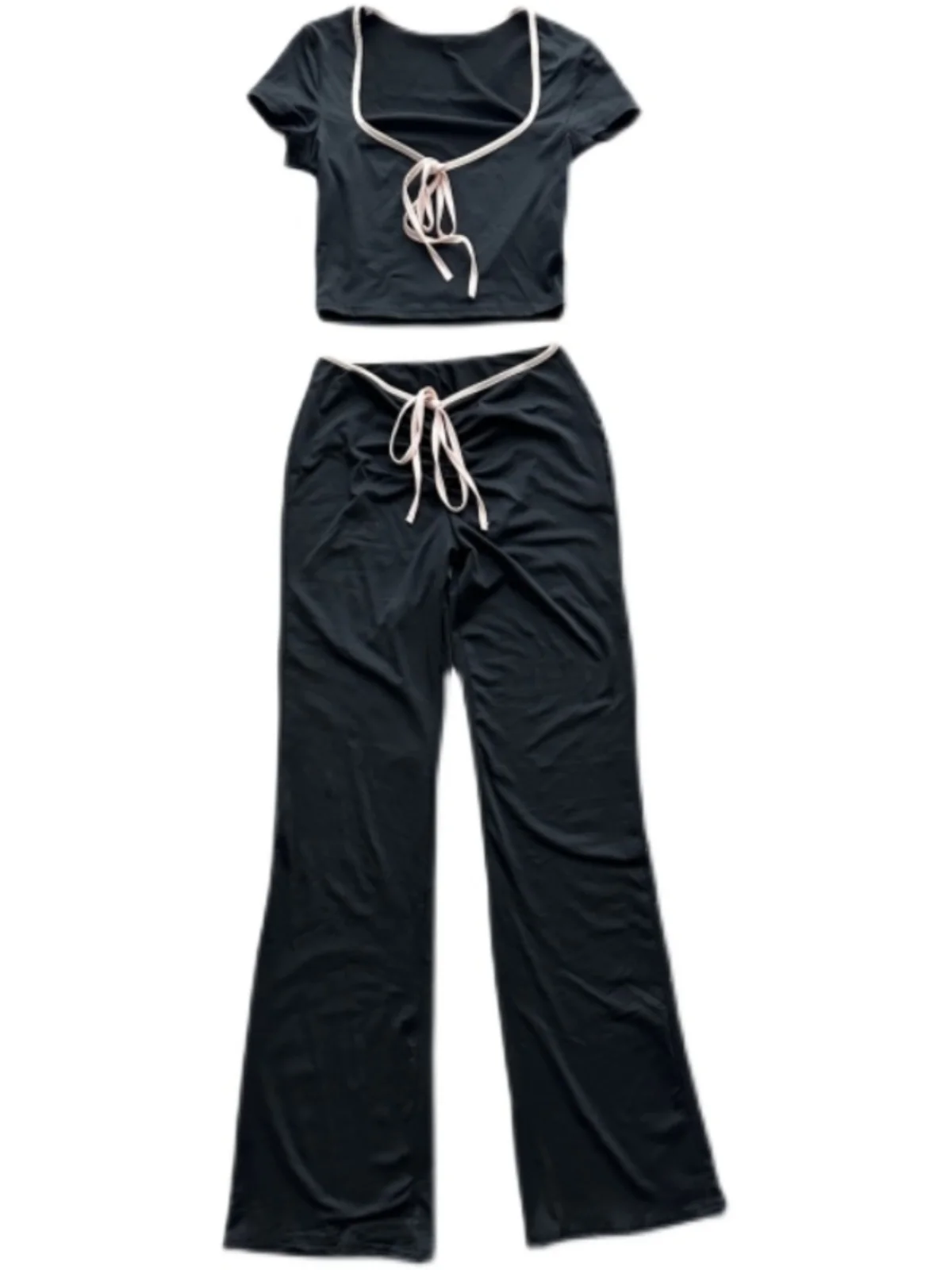 Pantaloni da donna Set due pezzi donna estate nuovo Sexy Top stretto vita bassa pantaloni lunghi Slim Set moda ragazza piccante dolce Z8FA