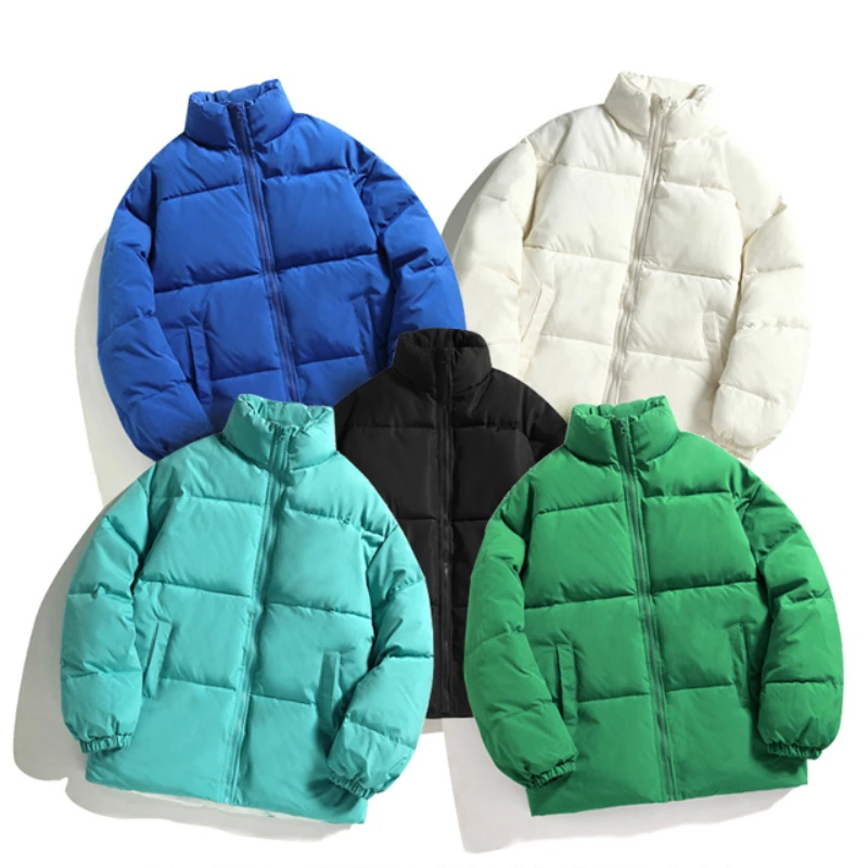 Men's Casual Fashion Street Style Cotton Padded Coats Solid Color Large Winter Warm Couples Coats