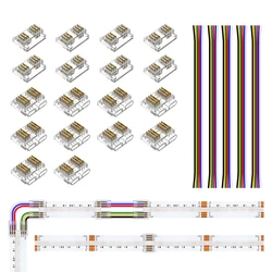 18PCS 12mm Transparent Cover Connector Kits for 6Pin COB RGBCCT LED Strip Transparent Gapless Connectors with Extension Wire