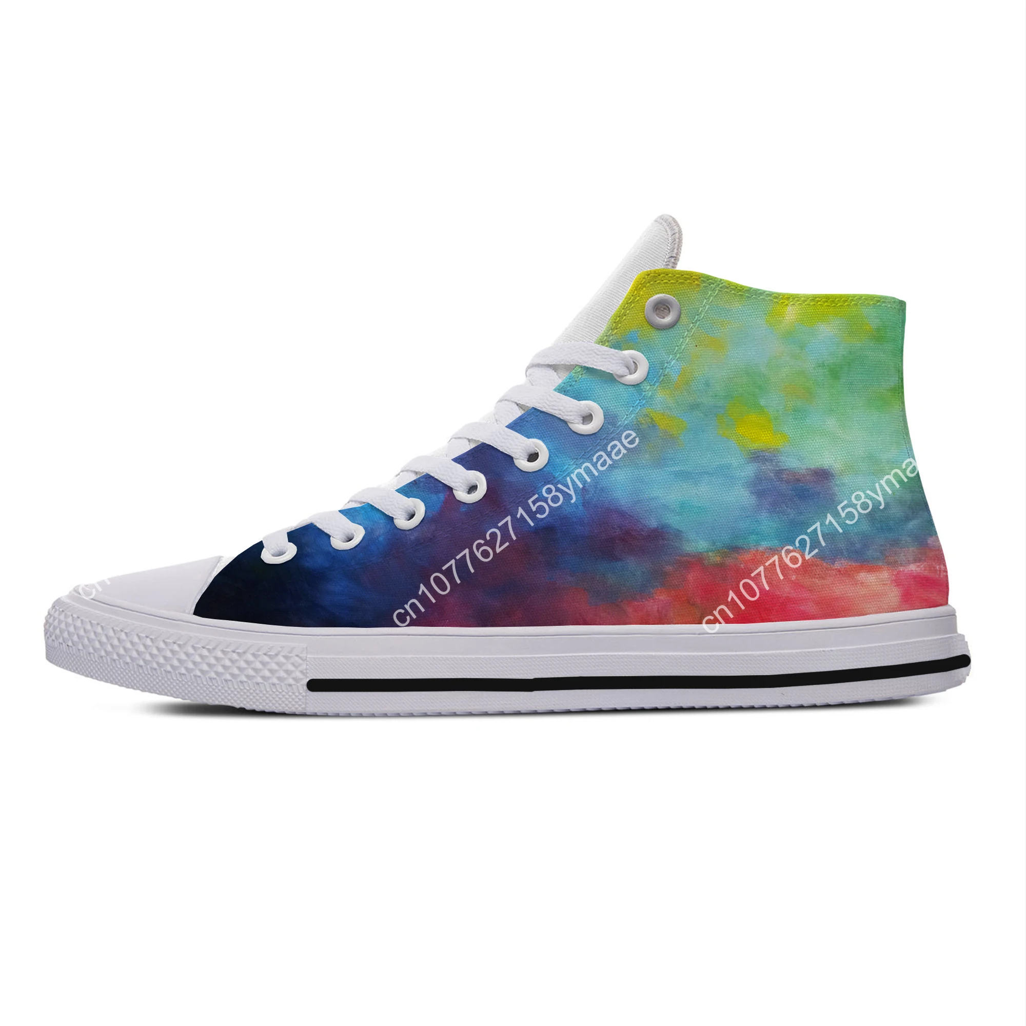 Abstract Summer Multicolor Waves Digital Art New Arrive Lightweight High Top Canvas Shoes Men Women Casual Breathable Sneakers