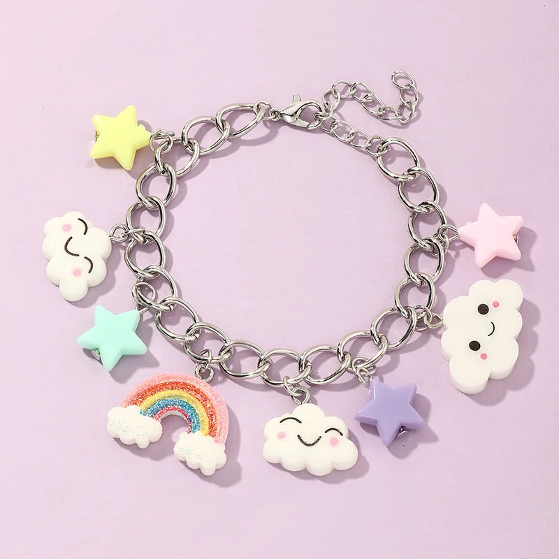 1pc Rainbow Cloud & Star Kids Bracelet – Cute Pendants in One Dainty Strand for Little Dreamers.