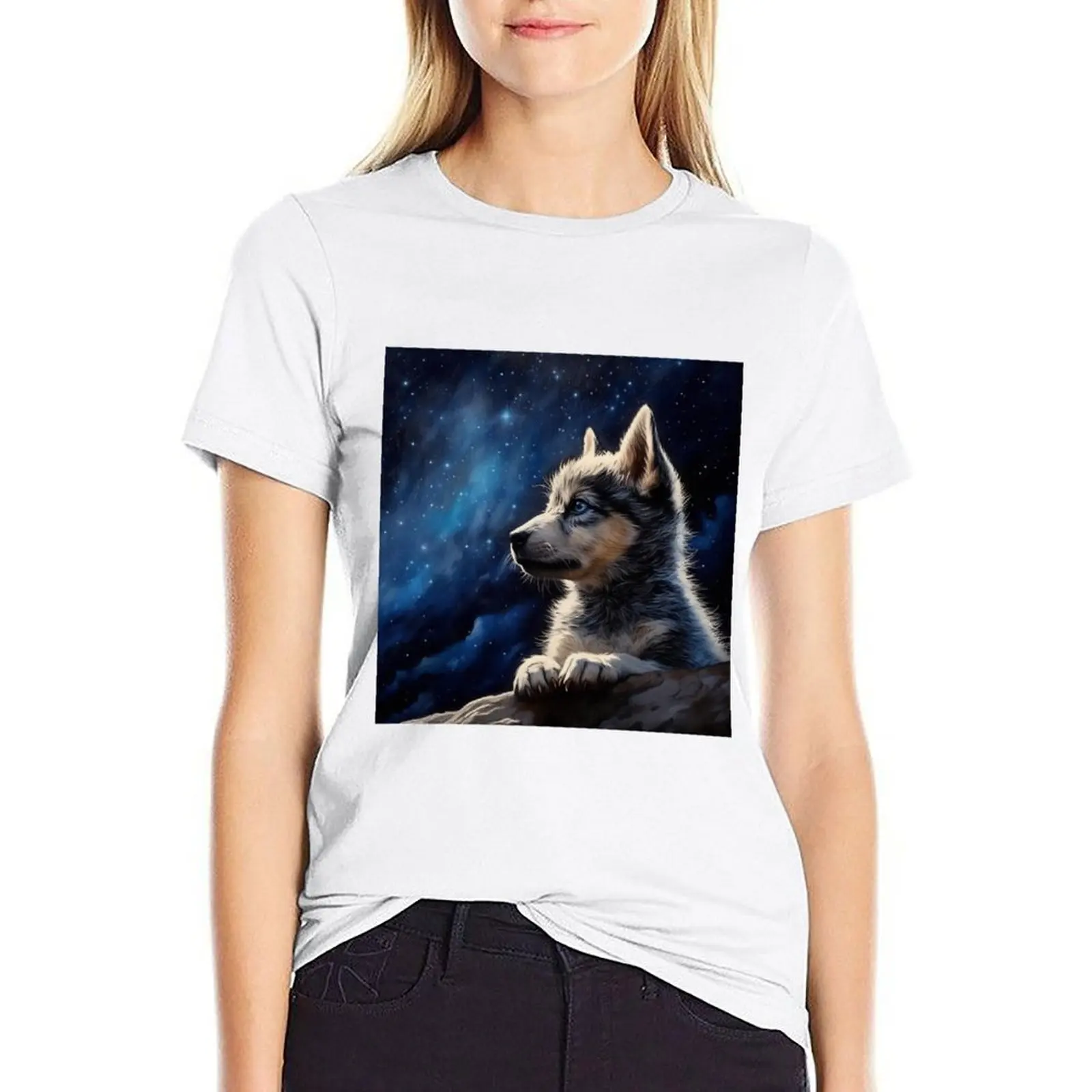 

Wolfdog Puppy T-shirt anime clothes Short sleeve tee tees Woman T-shirts