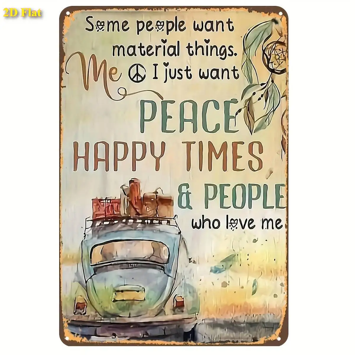 A Single Piece of Vintage Iron Sign Decoration for Home And Camping in a Hippie Style