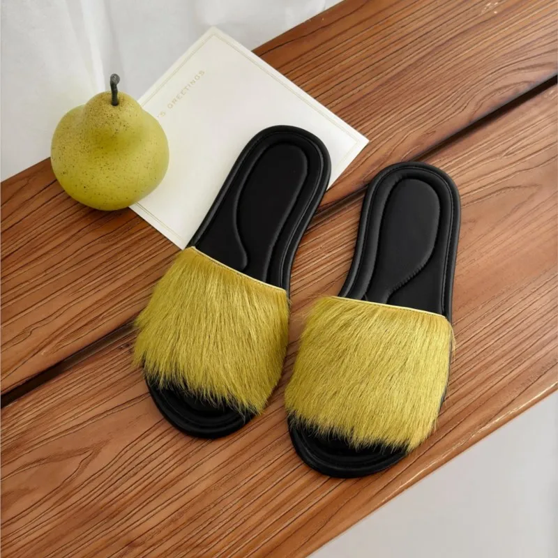 

Women's Real Wool House Slippers, 2 Colors Navy Blue & Vintage Yellow, Minimalist Money Style, Soft Fluffy Indoor Shoes, Premium