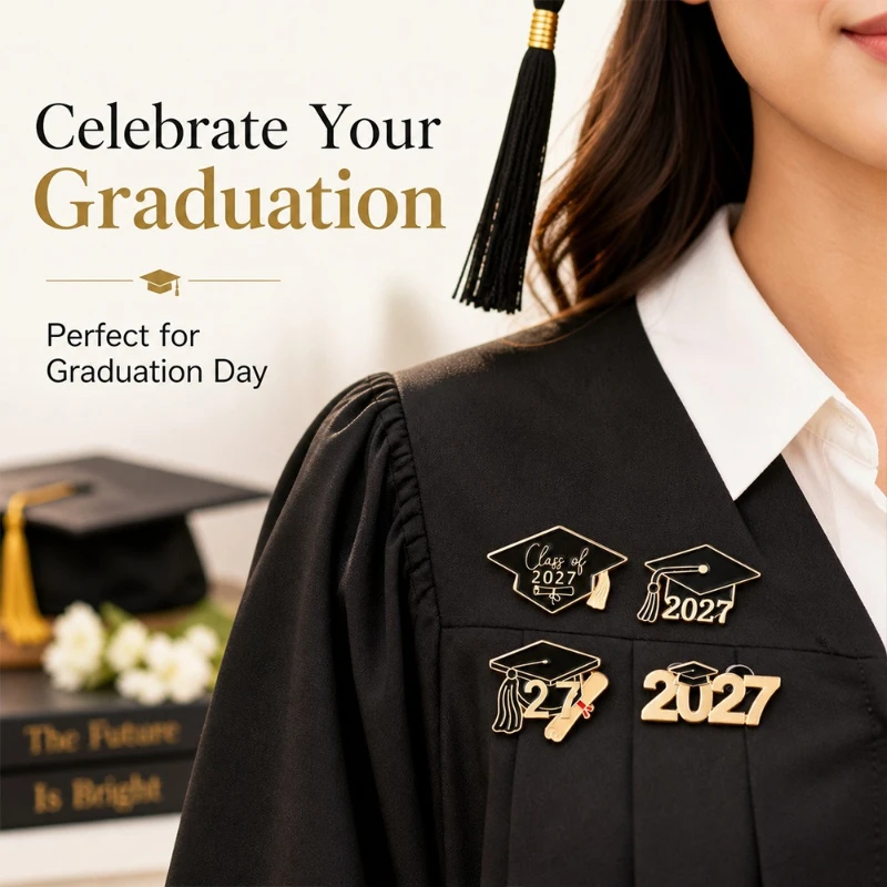 2027 Graduation Cap Modeling Brooch New Design Alloy Enamel Badge Pin Student Gift DIY Clothing Bag Hat T-shirt Jeans Decoration