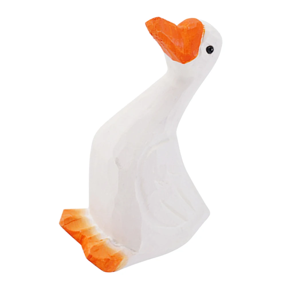 

1pc Creative White Goose Ornament Hand Carved Basswood Duck Decor Desktop Home Office Kids Room Decoration Wood Craft Adornments