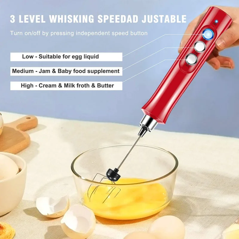 Electric Egg Beater Milk Frother Foam Maker 3 In 1 USB Rechargeable High Speeds Drink Mixer Handheld Foamer Coffee Frothing Wand