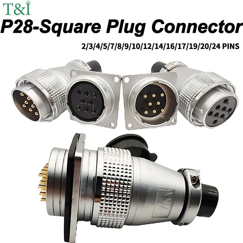 

1PCS P28 Aviation Connector - Male/Female 2-24 Pin Butt Joint Square Plug with Rear Nut Socket (P28K1Q/P28K9Q/P28K3Q/P28KJ).