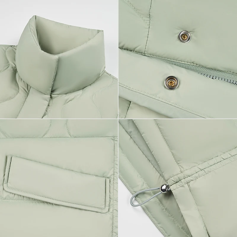 Chericom Jaqueta feminina leve com gola alta e cordão na cintura, corte reto, zíper frontal com bolsos inclinados Y279066Y-1