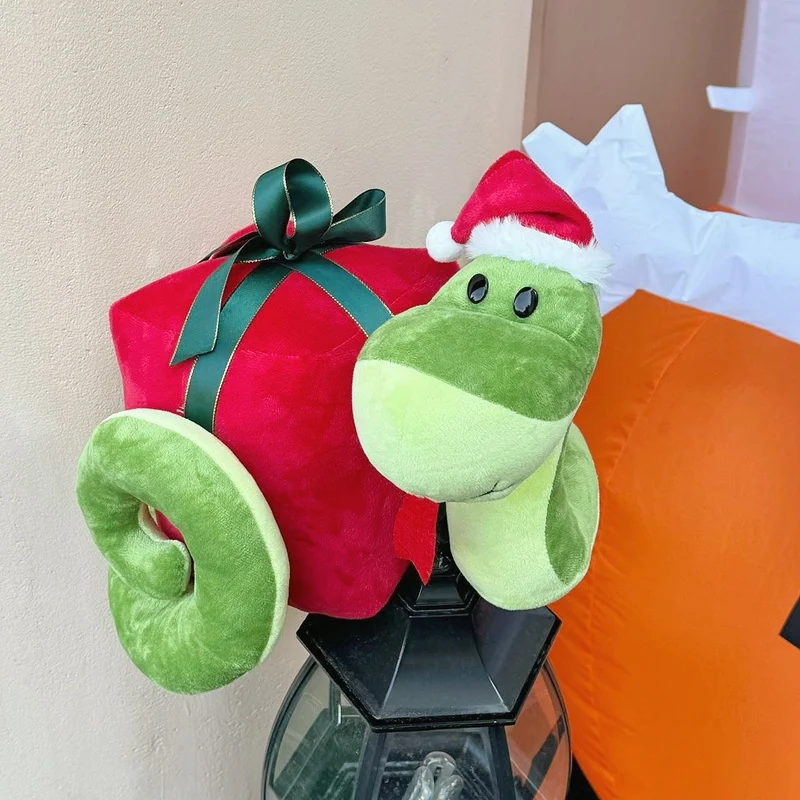 20/25cm Cartoon New Christmas Snake Plush Doll Cute Carrying Gift Box Christmas Hat Green Snake Stuffed Toy Holiday Home Decor