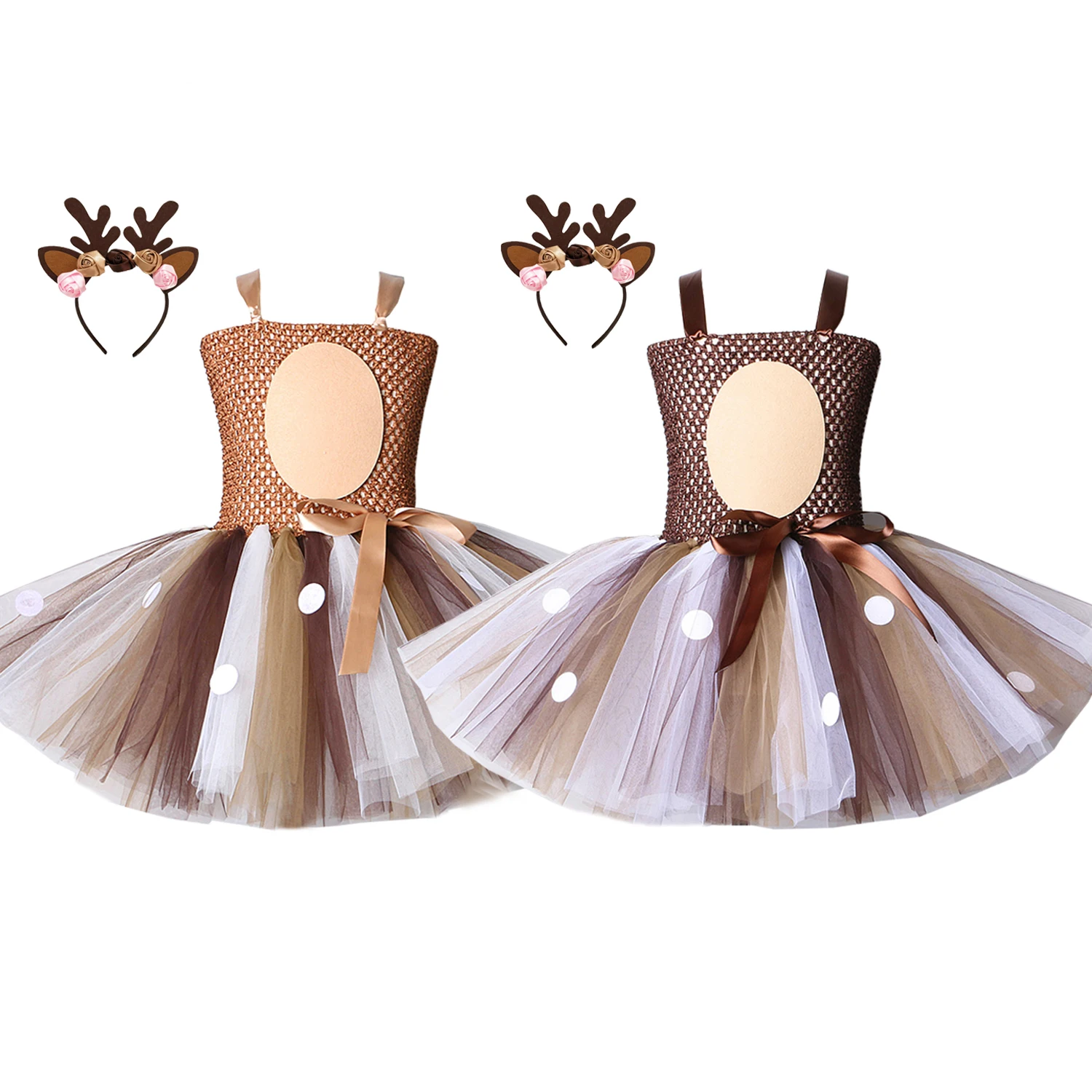 Costume de cerf pour filles, robe tutu d\'Halloween et de Noël, renne, wapiti, costume de paupières cosplay, vêtements de fête d\'anniversaire pour