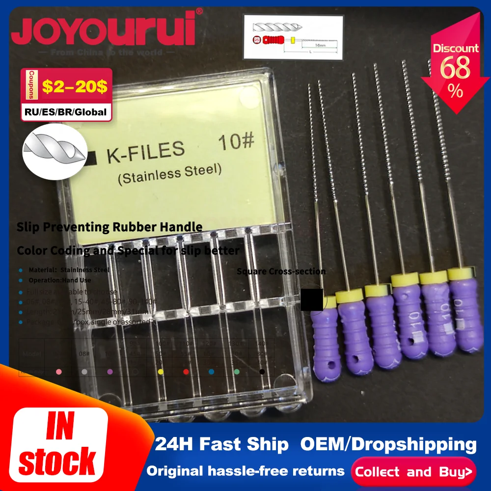 

Набор из 6 шт. стоматологических эндодонтических инструментов K-типа: файлы-расширители H-типа из нержавеющей стали для обработки корневых каналов, размер 08 # Dentista 21мм/25мм/31мм