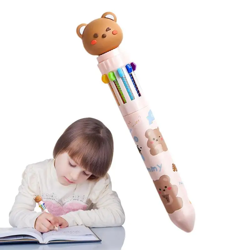 10 Color Ballpoint Pen Assorted Colors Fine Point 10 In 1 Cartoon Pens 0.5mm Retractable Animal Ballpoint Pens School Supplies