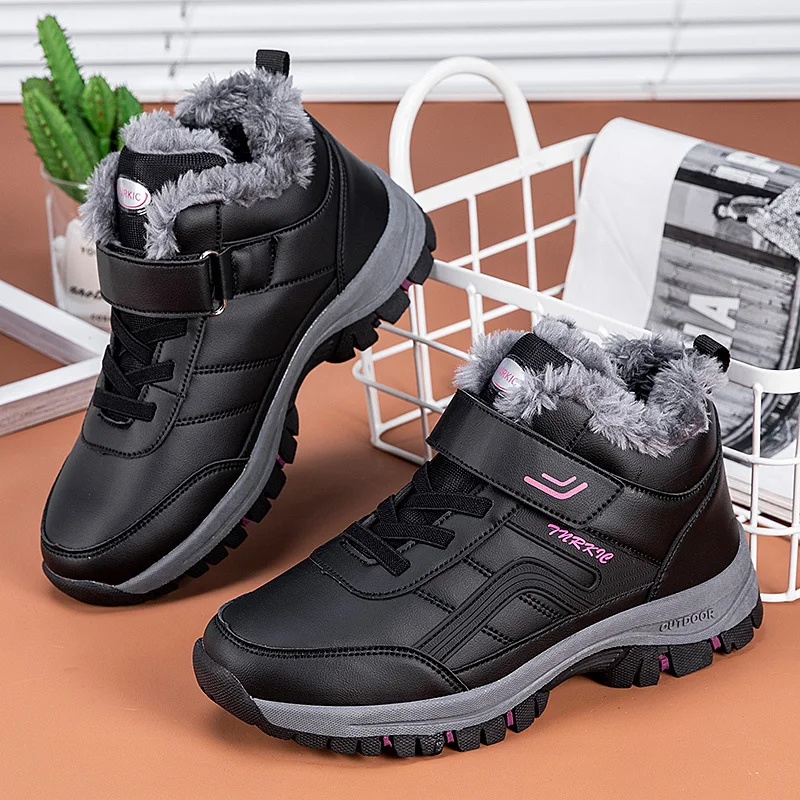 Stivali invernali da donna Scarpe alte Scarpe impermeabili in pelle PU Peluche Mantieni calde Sneakers Donna Stivali da neve alla caviglia da esterno Scarpe casual