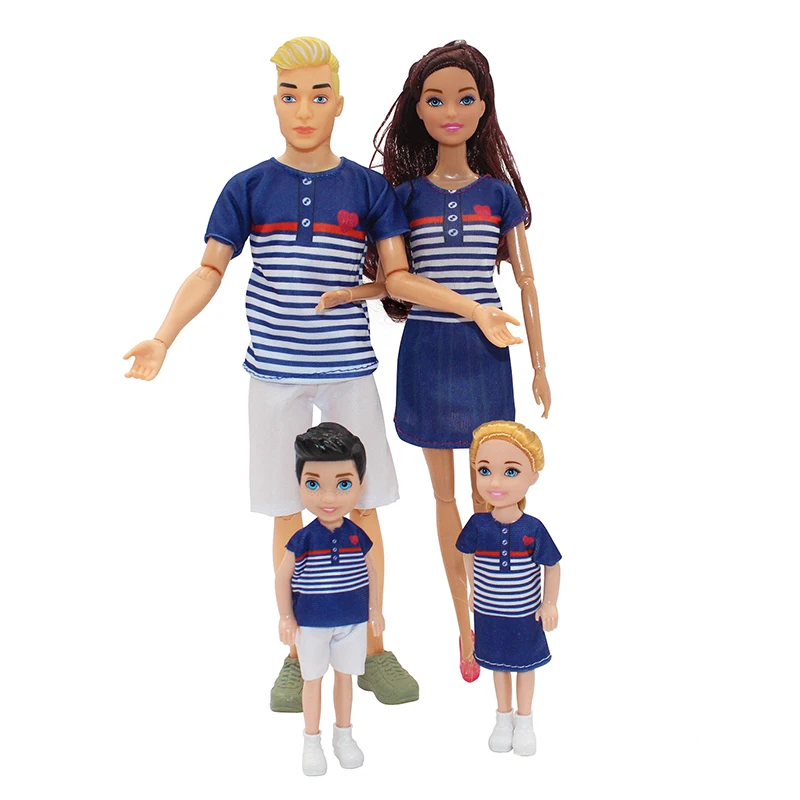 4pcs Family Dolls Ken&Wife Playset Mother Kids Dolls Ball Jointed Parent-child Clothes DIY Play House Toys for Baby Girls Gifts