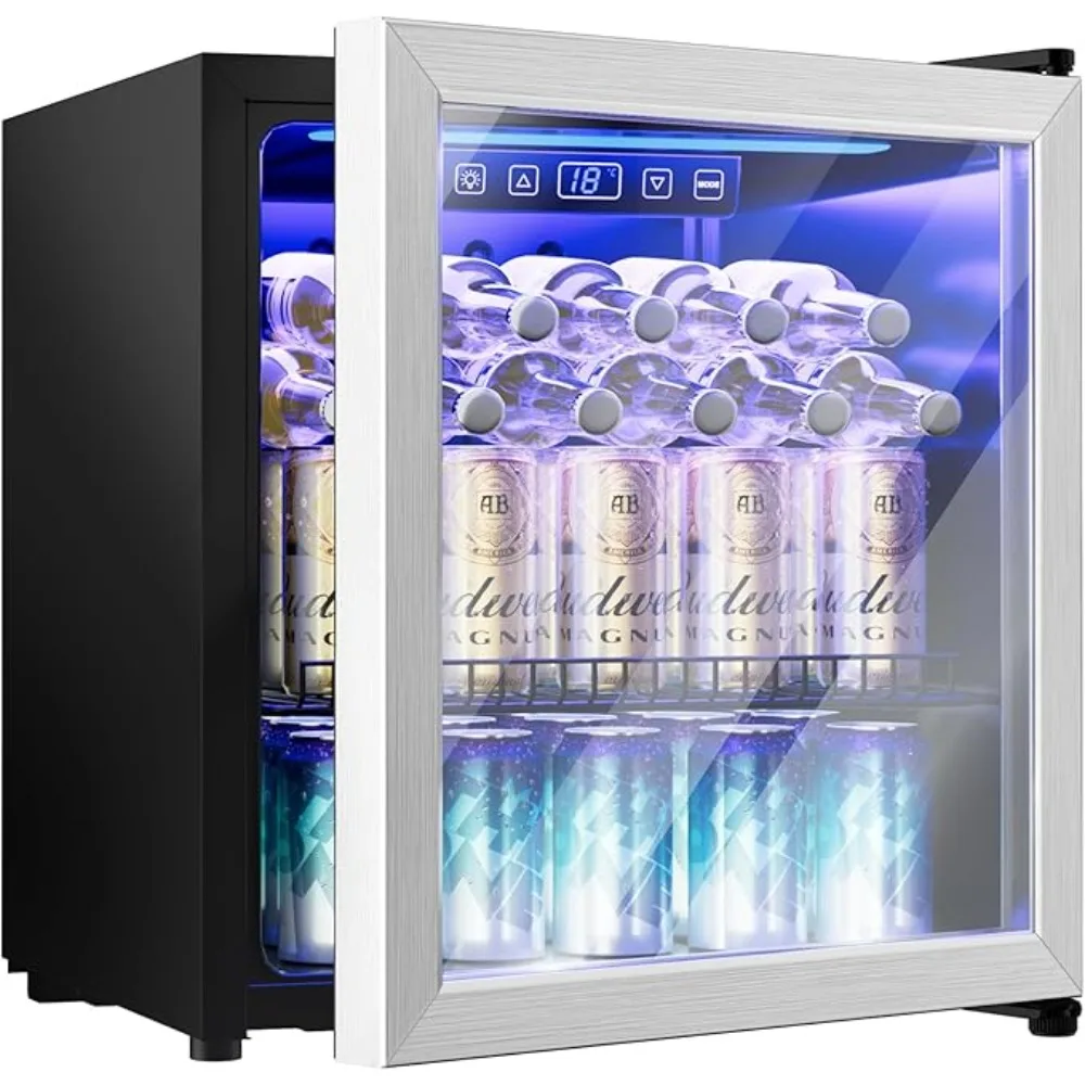 

Beverage Refrigerator, 16 Bottle 68 Can W/ Glass Door, Adjustable Shelves Digital Display,1.77 Cu.Ft Refrigerator Display Case