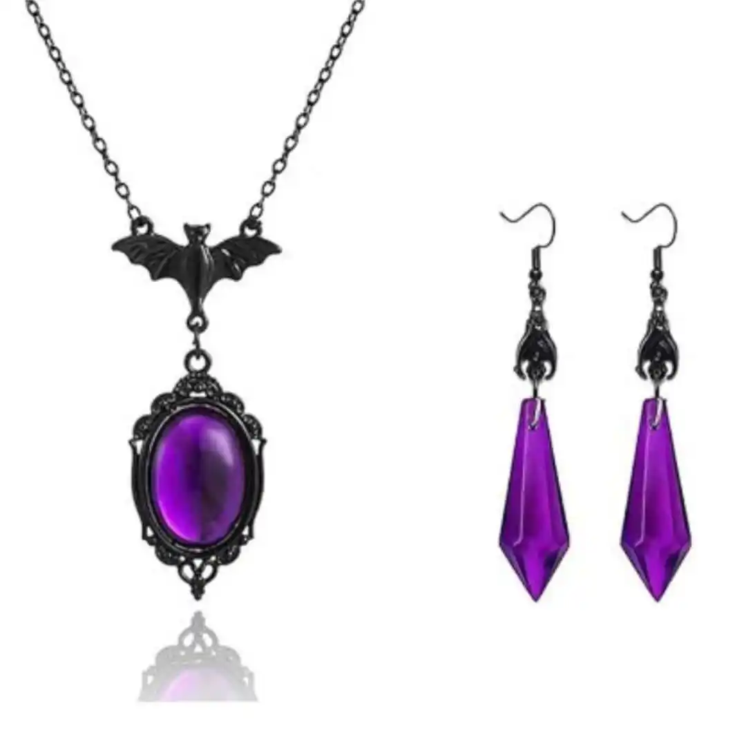 

Vampire Bat earrings,Gothic jewelry,purple,water drop,witch accessory,pagan,black bat,alternative,ear hook For Women Girls