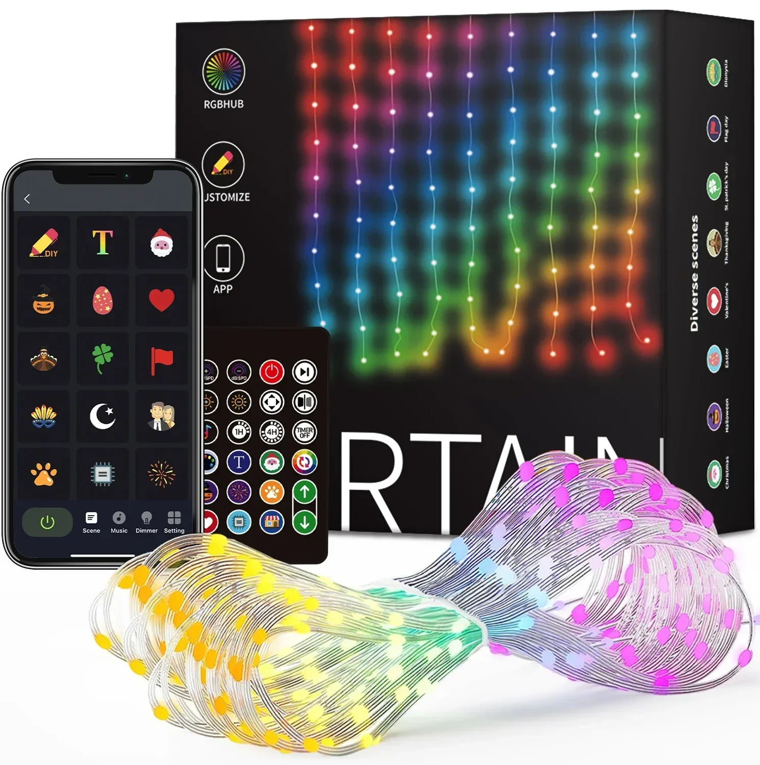 800 LED RGB Smart Curtain Lights with Music,App Controls and Remote,LED Party Lights for Wedding/Valentine's Day/Birthday