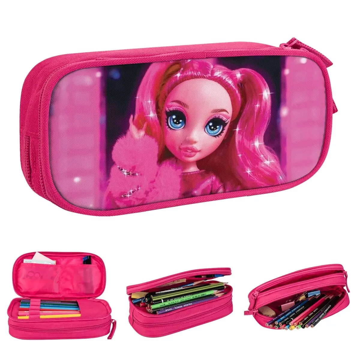 Stella Monroe Rainbow High Doll Pretty In Pink Estuches para lápices Estuche para lápices Bolígrafo para estudiantes Bolsa Útiles escolares Regalos Papelería