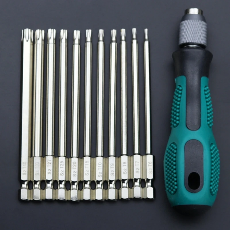 12Piece Magnetic Torx Screwdriver Set,Quality Alloy Steel Head 100mm T 6-T40 Durable Tool for Various Screwing Tasks