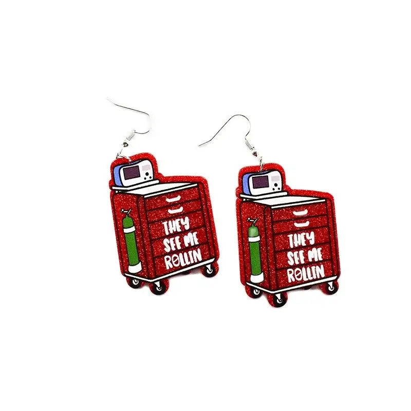 Glitter ECG Observer Acrylic Earrings For Women Funny They See Me Rollin Doctor Nurse Epoxy Charm Dangle Earring Jewelry