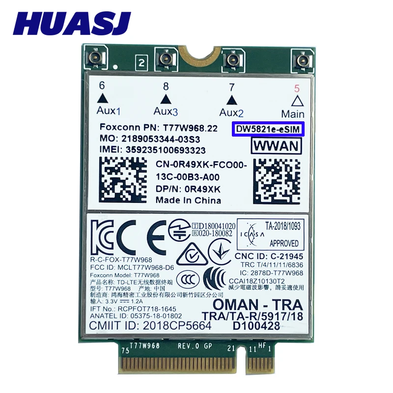 T77W968 DW5821e- eSIM LTE Cat16 4G moduł karty WWAN dla 5420 laitude 5424 7424 wytrzymała 7400 szerokości geograficznej USB3.0 Adapter