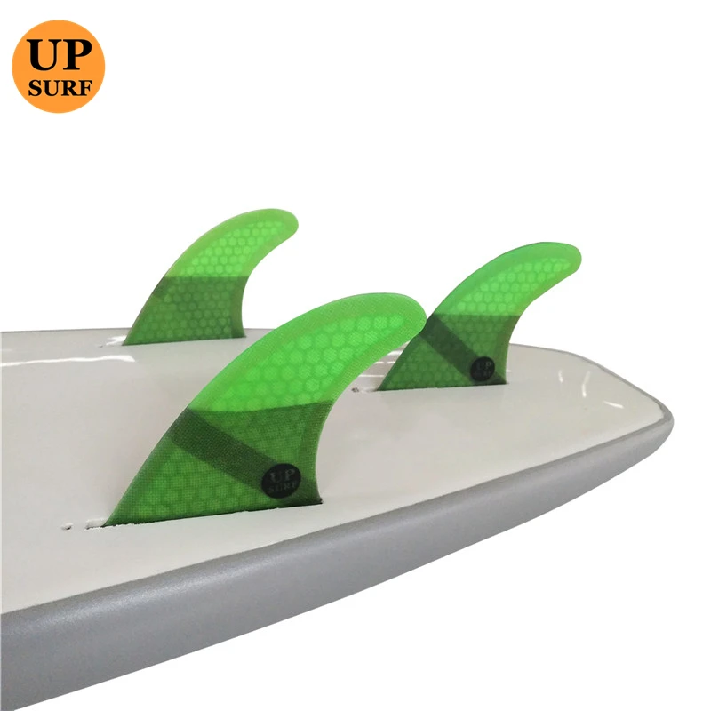 UPSURF FUTURE Fins Medium Tri Fin Set Green Honeycomb Fiberglass Material Surf Fin Good Quality Single Tabs Fin Free Shipping