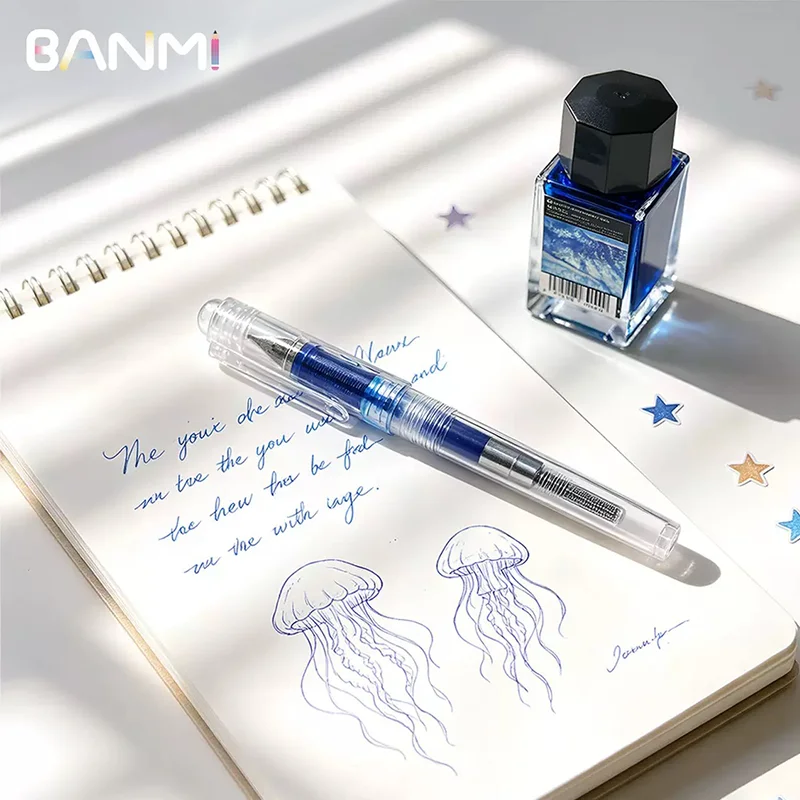 BANMI Transparent Fountain Pen Lightweight Color Ink Compatible  Smooth Writing for Student Calligraphy & Office Stationery