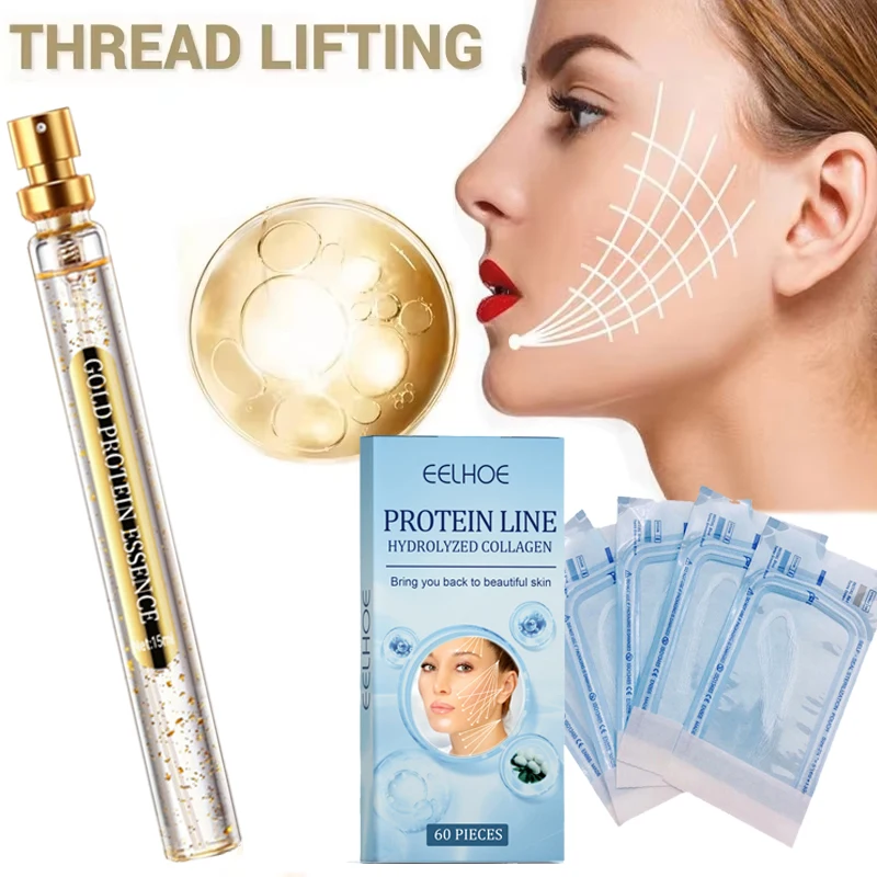 60pcs Gold Protein Threads Instant Lifting Firm Wrinkle Remover Face Filler Soluble Protein Line Anti-Aging Absorbable Skin Care