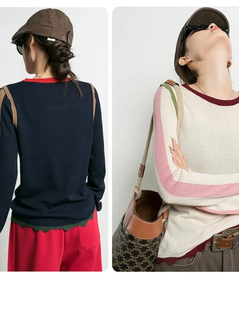 

Модный тонкий вязаный топ с цветочным узором и круглым вырезом для женщин, базовый слой, весна-осень, модный повседневный стиль, с длинным рукавом