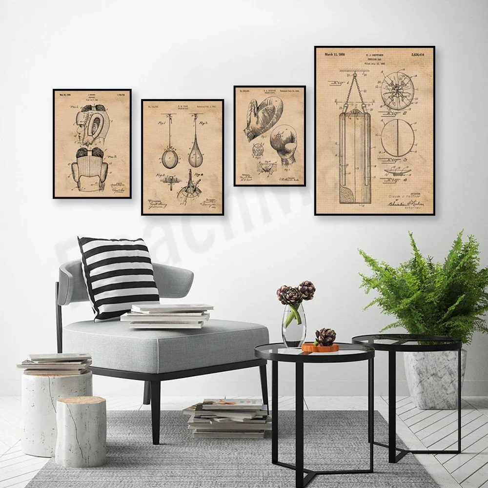 Retro boxing patent print, boxing gloves punch bag patent poster home decoration, gym student teacher coach boxing gift