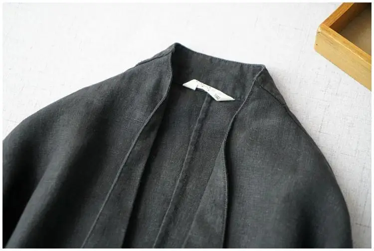 Long Sleeve Versatile Elegant Top Women Fashionable Cotton and Linen Solid Color Jacket