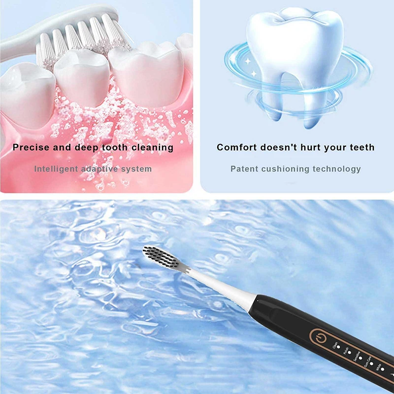 YUNCHI E7 cepillo de dientes eléctrico ultrasónico vibración sónica blanqueamiento dental 8 modos de limpieza de engranajes cabezal de cepillo suave DuPont