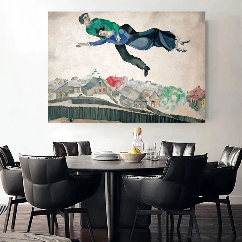 لوحة قماشية مطبوعة على القماش "Over the Town Chagall "Over the Town Chagall للمعرض السريالي لتزيين غرفة المعيشة والمنزل