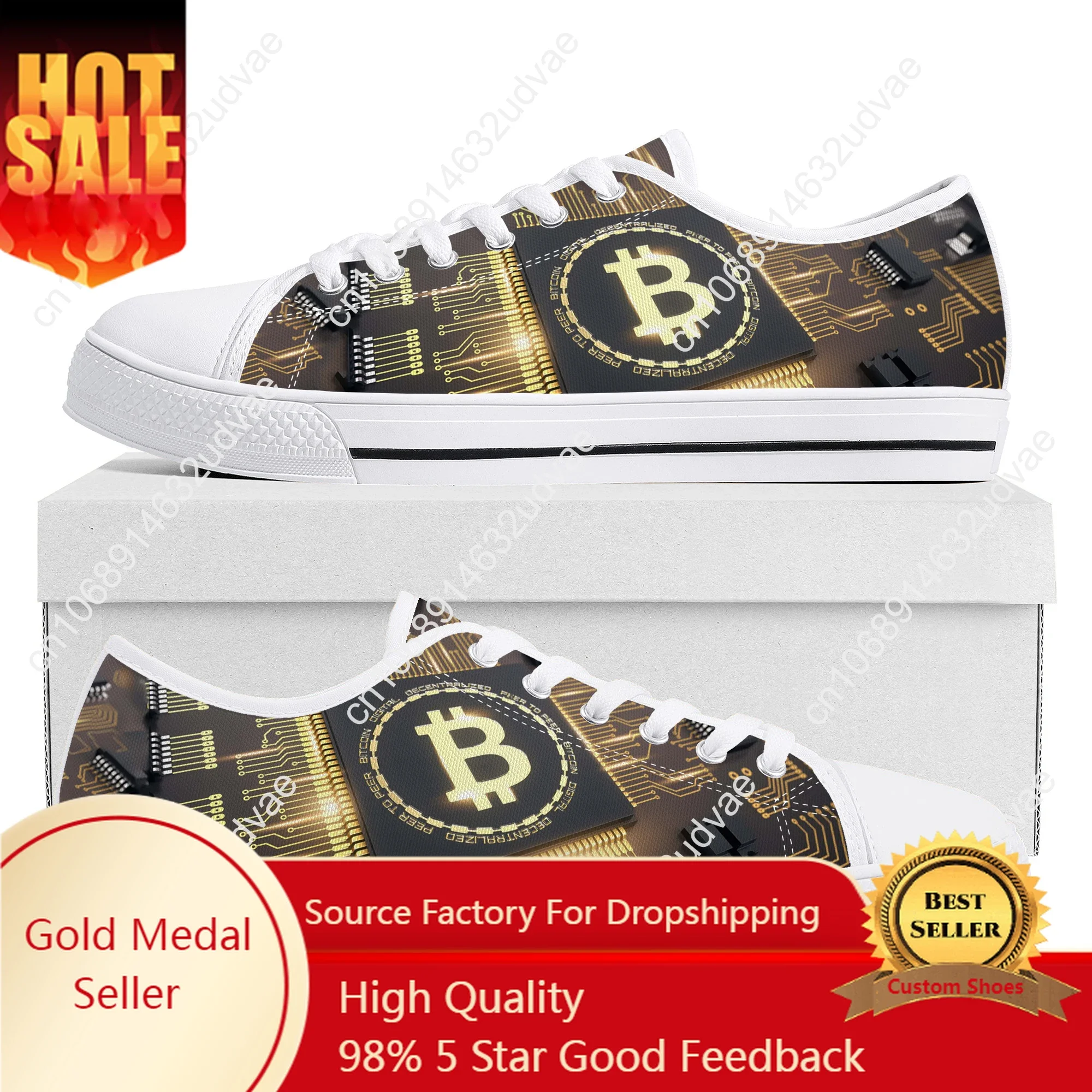 Bitcoin Cryptocurrency Miner BTC Coin Low Top Sneakers Mens Womens Teenager High Quality Canvas Sneaker Couple Shoes Custom Shoe