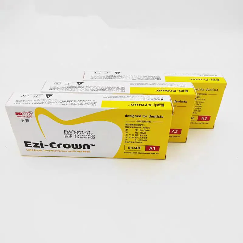 1Box Dental Temporary Crown and Bridge Resin Material Ezi Crown Light Cure Temp Inlay Relining Shade A1 A2 A3 Impression